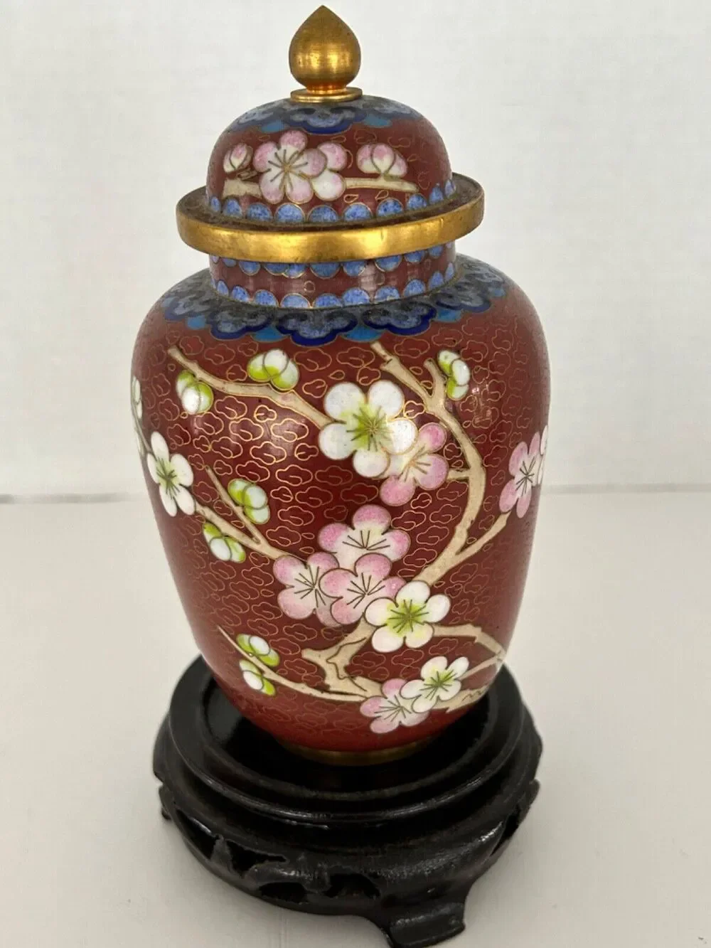 Vintage Chinese Cloisonne Baluster Urn Jar / Cover 6 